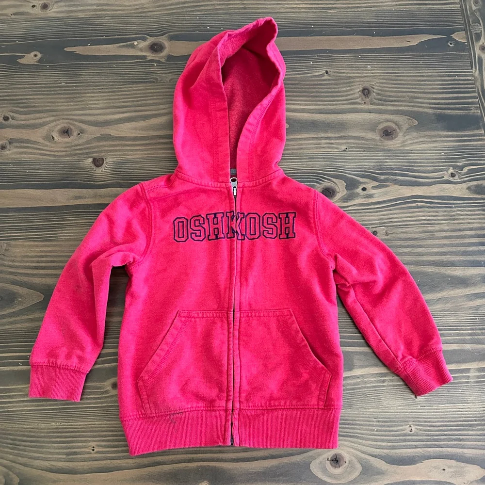 Boys OshKosh Red Zip Hoodie 3T Blue Logo Classic Casual Layering Piece